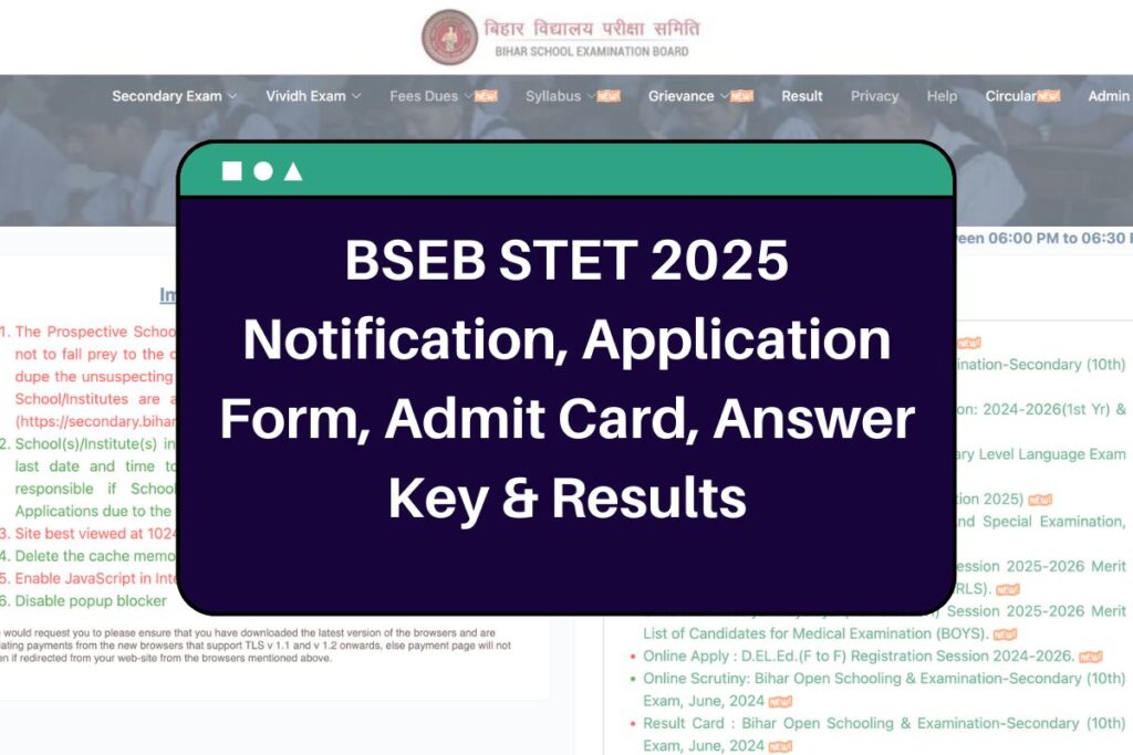 BSEB STET 2025 Notification, Application Form, Admit Card, Answer Key & Results