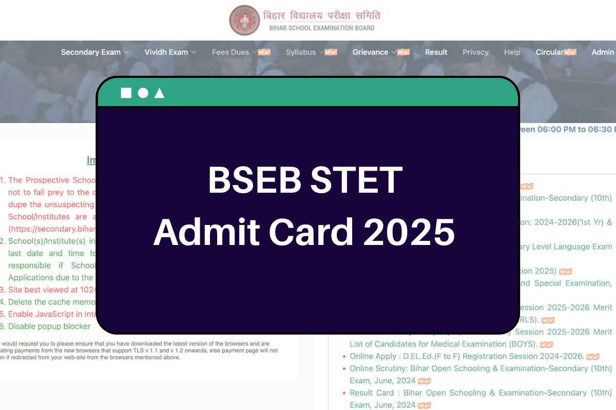 BSEB STET Admit Card 2025: secondary.biharboardonline.com Hall Ticket Available Soon