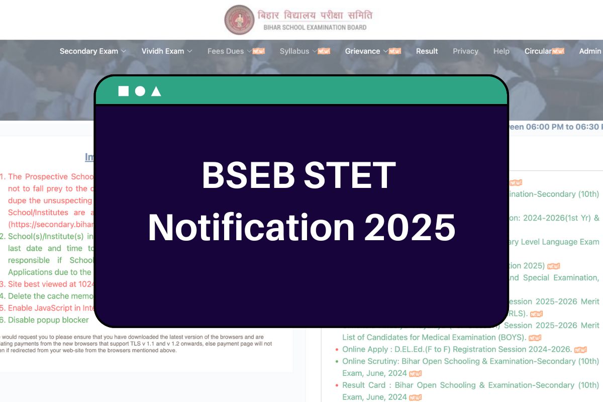 BSEB STET Notification 2025: secondary.biharboardonline.com Notification Available Soon