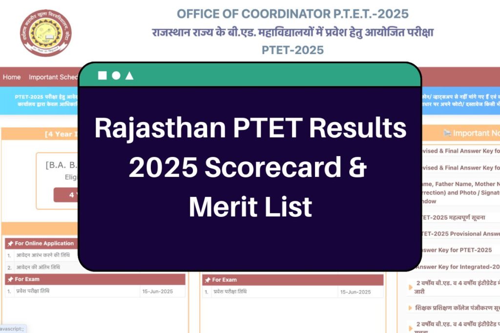 Rajasthan PTET Results 2025 (Soon): ptetvmoukota2025.in Scorecard & Merit List