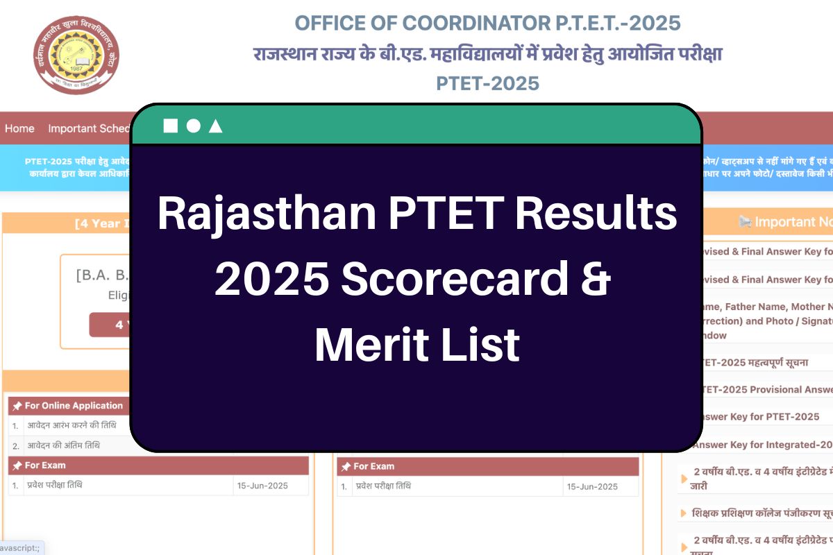 Rajasthan PTET Results 2025 (Soon): ptetvmoukota2025.in Scorecard & Merit List